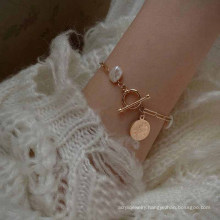 Japanese and Korean ins irregular imitation pearl bracelet, simple temperament OT buckle coin pendant bracelet